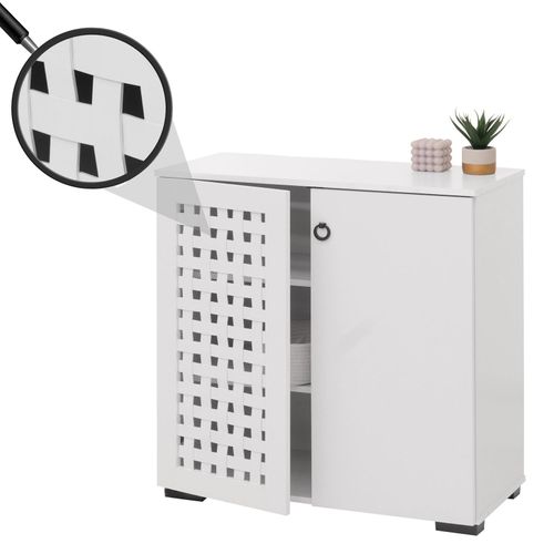 4057651704333 - Kommode MCW-N87 Sideboard Schrank Anrichte 3D-Flecht-Design 2 Türen 3 Staufächer Soft-Close 82x80x37cm ~ weiß 4057651704333 - Kommode MCW-N87 Sideboard Schrank Anrichte 3D-Flecht-Design 2 Türen 3 Staufächer Soft-Close 82x80x37cm ~ weiß