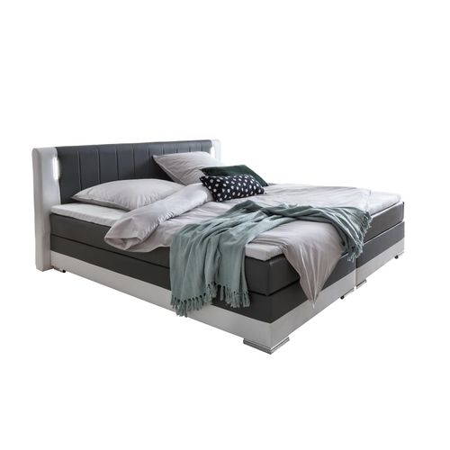 4059865176593 - Boxspringbett 180 x 200cm LED grauweiß Kunstleder Doppelbett Ehebett