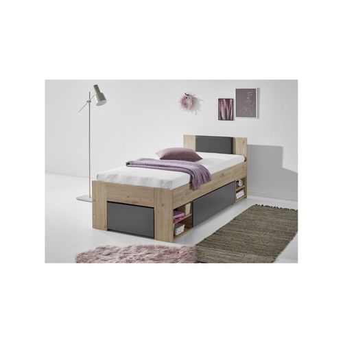 4250468583010 - Stauraumbett Stefan inkl RR 90x200cm inkl Rolllattenrost 2 Schubladen Nako auf Rollen Kopfteil m Kunstleder schwarz Ausf Dekor Artisan-Graphit 4250468583010 - Stauraumbett Stefan inkl RR 90x200cm inkl Rolllattenrost 2 Schubladen Nako auf Rollen Kopfteil m Kunstleder schwarz Ausf Dekor Artisan-Graphit