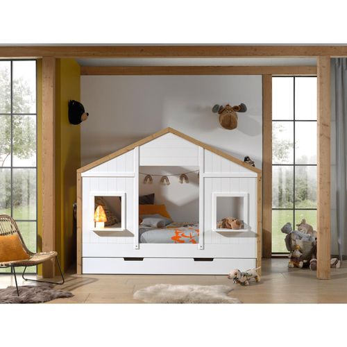 5420070237857 - Landhausbett BABS mit Liegefläche 90 x 200 cm inkl Lattenrost und Bettschublade Ausf teilmassiv Kiefer Farbe Oak Weiß 5420070237857 - Landhausbett BABS mit Liegefläche 90 x 200 cm inkl Lattenrost und Bettschublade Ausf teilmassiv Kiefer Farbe Oak Weiß