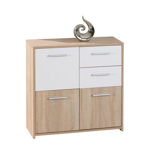 4010340193351 - Kommode Egadi 3 Türen 2 Schubladen in Sonoma-Eiche Nachbildung - Weiss 4010340193351 - Kommode Egadi 3 Türen 2 Schubladen in Sonoma-Eiche Nachbildung - Weiss