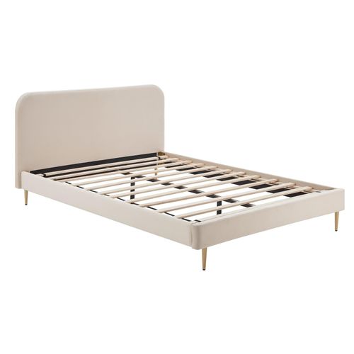 4059865182921 - Polsterbett mit Samtbezug Beige 140x200 cm Doppelbett Ehebett Bettgestell 4059865182921 - Polsterbett mit Samtbezug Beige 140x200 cm Doppelbett Ehebett Bettgestell