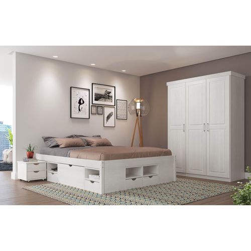 4010340290180 - Inter Link - Doppelbett mit Staufächern und Nachttisch inklusive Rollen Farbe weiß 1865 x 475 x 209 cm 4010340290180 - Inter Link - Doppelbett mit Staufächern und Nachttisch inklusive Rollen Farbe weiß 1865 x 475 x 209 cm