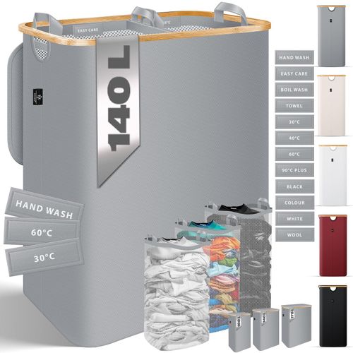 4255598322584 - KESSER® Wäschekorb mit Deckel faltbar Wäschebox Wäschetruhe Wäschetonne Wäschesammler mit herausnehmbaren Wäschesäcke Laundry Baskets Wäschesortierter inkl Waschhinweisen