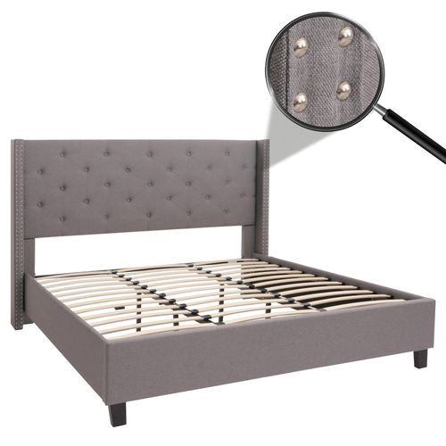 4057651782034 - Polsterbett MCW-N59 Bett Doppelbett Bettgestell mit Lattenrost Massivholz Stoff Textil 180x200cm ~ grau 4057651782034 - Polsterbett MCW-N59 Bett Doppelbett Bettgestell mit Lattenrost Massivholz Stoff Textil 180x200cm ~ grau