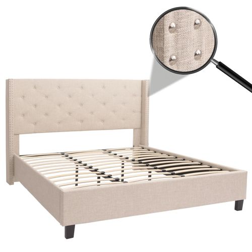 4057651656342 - Polsterbett MCW-N59 Bett Doppelbett Bettgestell mit Lattenrost Massivholz Stoff Textil 180x200cm ~ creme-beige 4057651656342 - Polsterbett MCW-N59 Bett Doppelbett Bettgestell mit Lattenrost Massivholz Stoff Textil 180x200cm ~ creme-beige