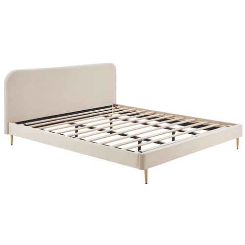 4059865182938 - Polsterbett mit Samtbezug Beige 180x200 cm Doppelbett Ehebett Bettgestell 4059865182938 - Polsterbett mit Samtbezug Beige 180x200 cm Doppelbett Ehebett Bettgestell