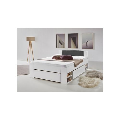4250468583690 - Stauraumbett Stefan 140x200cm 3 Schubladen 2 Nako auf Rollen Kopfteil m Kunstleder schwarz Ausf Dekor weiß 4250468583690 - Stauraumbett Stefan 140x200cm 3 Schubladen 2 Nako auf Rollen Kopfteil m Kunstleder schwarz Ausf Dekor weiß
