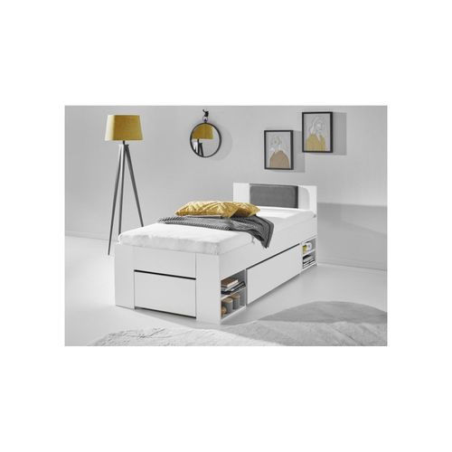 4250468584062 - Stauraumbett Stefan 90x200cm 2 Schubladen Nako auf Rollen Kopfteil m Kunstleder schwarz Ausf Dekor weiß 4250468584062 - Stauraumbett Stefan 90x200cm 2 Schubladen Nako auf Rollen Kopfteil m Kunstleder schwarz Ausf Dekor weiß