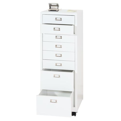 4057651606941 - Rollcontainer MCW-L49 Schubladenschrank Stahlschrank Aktenschrank Metall 115x40x41cm 8 Schubladen ~ weiß