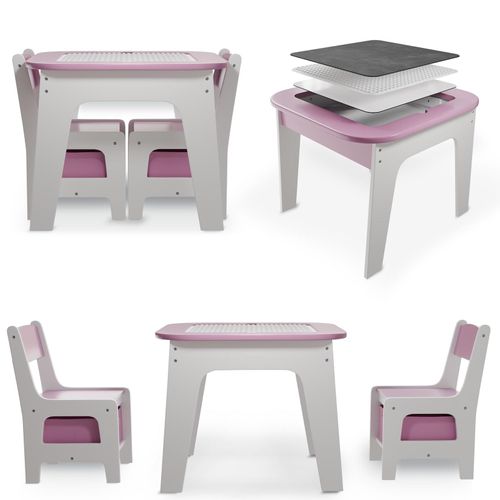 4262437182827 - Kindersitzgruppe Milou mit 2 Stühlen Tisch & Stauraum - Holz Sitzgruppe für Kinder - Rosa 4262437182827 - Kindersitzgruppe Milou mit 2 Stühlen Tisch & Stauraum - Holz Sitzgruppe für Kinder - Rosa