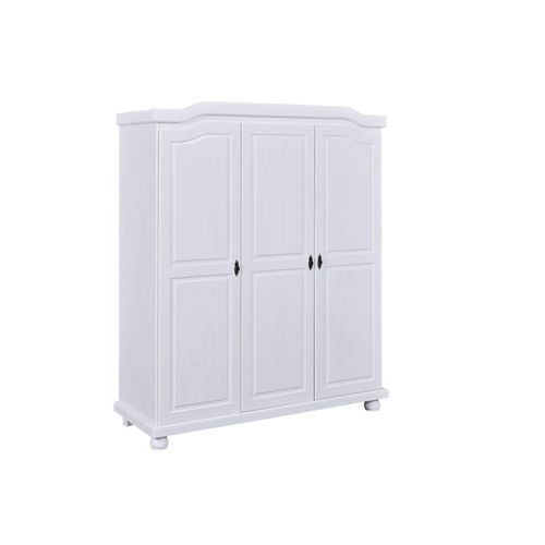4010340209113 - Kleiderschrank mit drei Flügeltüren mit Innenregalen aus massivem Kiefernholz Farbe weiß 150 x 180 x 56 cm 4010340209113 - Kleiderschrank mit drei Flügeltüren mit Innenregalen aus massivem Kiefernholz Farbe weiß 150 x 180 x 56 cm