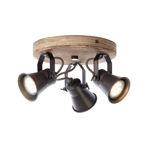4004353354960 - BRILLIANT Lampe Seed Spotrondell 3flg schwarz stahl holz hell 3x PAR51 GU10 5W geeignet für Reflektorlampen (nicht enthalten) Köpfe schwenkbar