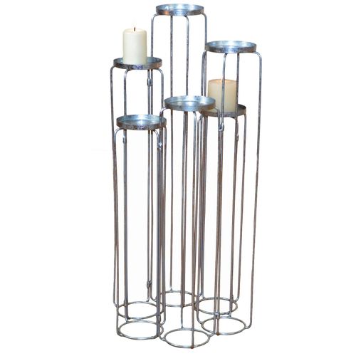 4046884051413 - Kerzenständer Mareesa Kerzenhalter Gr B H T 73 cm x 65 cm x 12 cm silberfarben Geschenkartikel Windlichter Laternen aus Metall für Stumpenkerzen Höhe ca 65 cm variabel stellbar