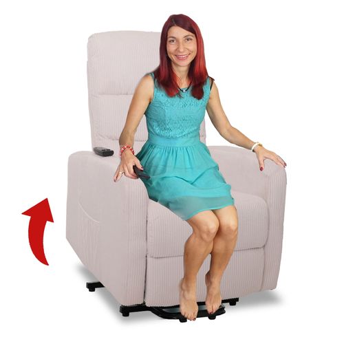 4057651692166 - Fernsehsessel MCW-K62 Relaxsessel TV-Sessel Liege Liegefunktion Aufstehhilfe Metall Stofff Textil Cord ~ creme-weiß