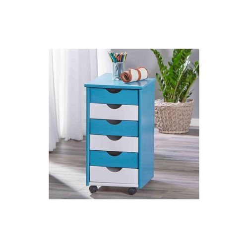 4010340803632 - Rollcontainer Pijii - Kiefer Massivholz - weiss blau lackiert 4010340803632 - Rollcontainer Pijii - Kiefer Massivholz - weiss blau lackiert