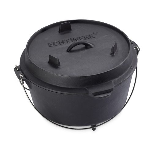4260238062522 - Schmortopf Dutch Oven Töpfe Gr 8 l + Ø 315 cm + Höhe 21 cm schwarz Schmortöpfe Feuertopf Gusseisen BBQ Kochtopf bereits eingebrannt 76 Liter