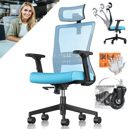 4255598338714 - KESSER® Bürostuhl mit verstellbaren Armlehnen Drehstuhl mit Lendenwirbelstütze Rückenschonend Schreibtischstuhl ergonomisch mit Kopfstütze Office Chair Wippfunktion bis 125° mit 5x Gummirollen 4255598338714 - KESSER® Bürostuhl mit verstellbaren Armlehnen Drehstuhl mit Lendenwirbelstütze Rückenschonend Schreibtischstuhl ergonomisch mit Kopfstütze Office Chair Wippfunktion bis 125° mit 5x Gummirollen