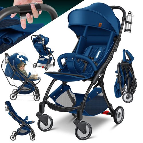 4255598333214 - KIDIZ® Kinderwagen Premium Kinderbuggy klappbar Liegebuggy Sportwagen Faltbar 360°Räder 5-Punkt Gurt Inkl Getränkehalter & Regenabdeckung verstellbare Rückenlehne & Sonnenverdeck