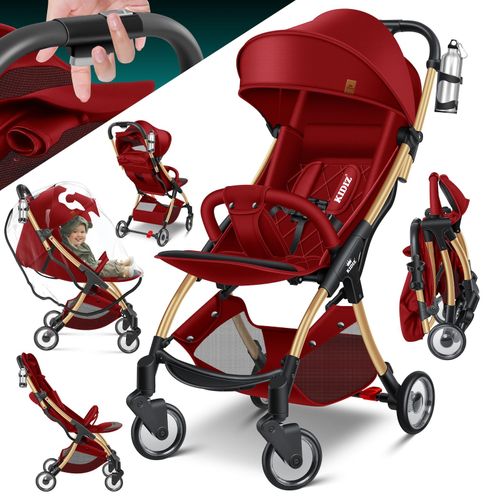 4255598333238 - KIDIZ® Kinderwagen Premium Kinderbuggy klappbar Liegebuggy Sportwagen Faltbar 360°Räder 5-Punkt Gurt Inkl Getränkehalter & Regenabdeckung verstellbare Rückenlehne & Sonnenverdeck