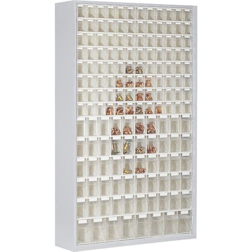 4009292858241 - Magazinschrank Volumen 635 l 154 herausnehmb Klappkästen m Griffmulde B 1270 x T 250 x H 2000 mm lgrau transparent