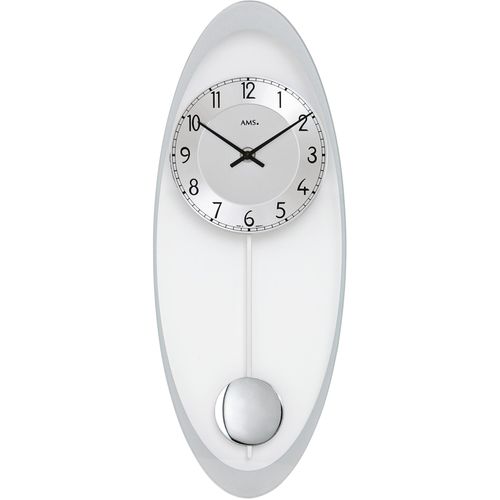 4037445152021 - Pendelwanduhr AMS W7416 silber (silberfarben) Wanduhren B H L 19cm x 3cm x 50cm QuarzuhrGlasgehäuseEsszimmerWohnzimmerMade in Germany