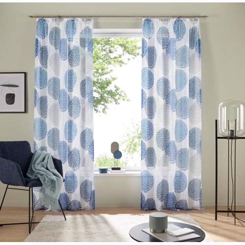 6920192979233 - Gardine MY HOME Belem Gardinen Gr 145 cm Kräuselband 140 cm blau (dunkelblau weiß) Kräuselband Gardine 1 Schal Vorhang Fertiggardine transparent