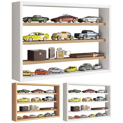 4051814435409 - Holz Wandregal Wandboard Wandvitrine Sammel Deko Sammler Vitrine Osado M (Farbe Weiß   Honig-Eiche)
