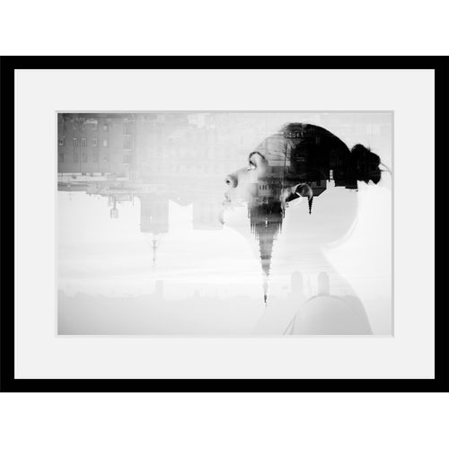 4049009913511 - Bild QUEENCE OVERTHINKING Bilder Gr B H 40 cm x 30 cm Wandbild Frau Querformat grau Kunstdrucke Stadt Nachdenklich gerahmt Frau