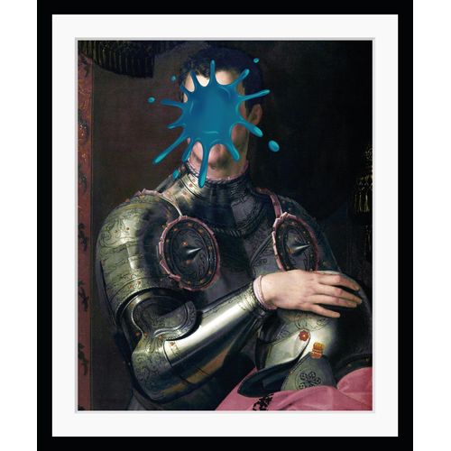 4049009890751 - Bild QUEENCE Herbert Bilder Gr B H 50 cm x 60 cm Wandbild Mann Hochformat blau (blau silber) Kunstdrucke gerahmt Mann Rüstung Mittelalter Anzug Farbklecks