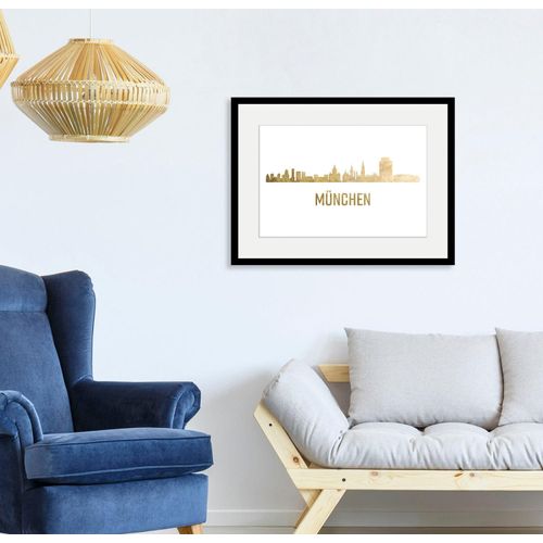 4049009837886 - Bild QUEENCE München Skyline GOLD Bilder Gr B H 70 cm x 50 cm Wandbild Städte Querformat 1 St goldfarben Bild Kunstdruck Bilder mit Rahmen