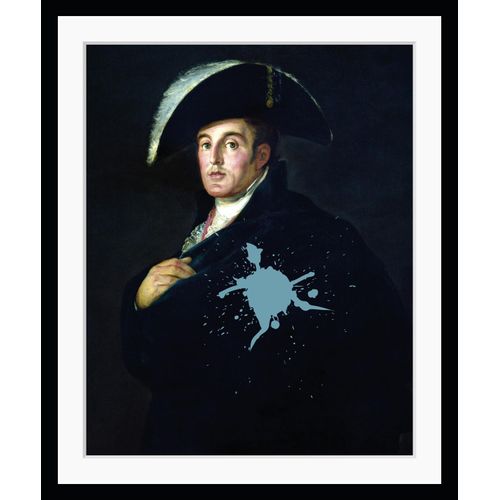 4049009890805 - Bild QUEENCE Manfred Bilder Gr B H 50 cm x 60 cm Wandbild Mann Hochformat blau Kunstdrucke Mann Rüstung Farbklecks Anzug Mittelalter gerahmt
