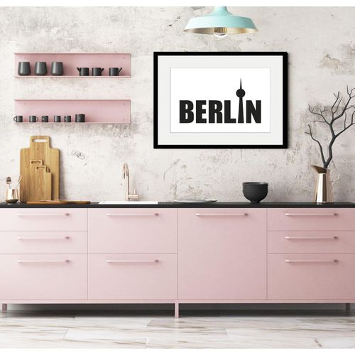 4049009838579 - Bild QUEENCE Berlin Tower Bilder Gr B H 50 cm x 40 cm Wandbild Städte Querformat 1 St weiß Bild Kunstdruck Bilder mit Rahmen