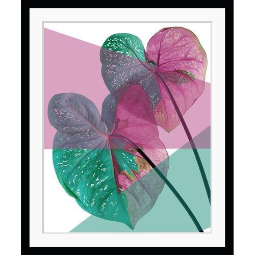 4049009891291 - Bild QUEENCE Vicky Bilder Gr B H 30 cm x 40 cm Wandbild Blätter Hochformat pink (pink türkis) Kunstdrucke Natur gerahmt Blatt