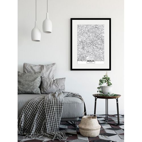 4049009838166 - Bild QUEENCE Berlin Stadtkarte Bilder Gr B H 30 cm x 40 cm Wandbild Städte Hochformat 1 St weiß Bild Kunstdruck Bilder mit Rahmen