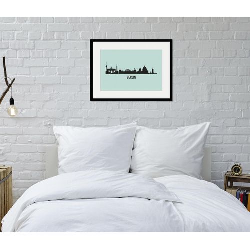 4049009837534 - Bild »Berlin Skyline« Städte-Stadt-Deutschland-Kirche-Gebäude-Schriftzug-Berlin (1 St) HD Premium Poster-Druck inkl Holzrahmen