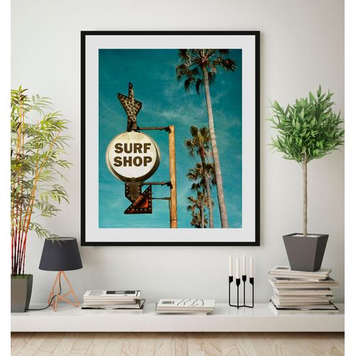 4049009842989 - Bild QUEENCE SURF SHOP Bilder Gr B H 40 cm x 50 cm Wandbild Strand Hochformat 1 St blau Bild Kunstdruck Bilder mit Rahmen