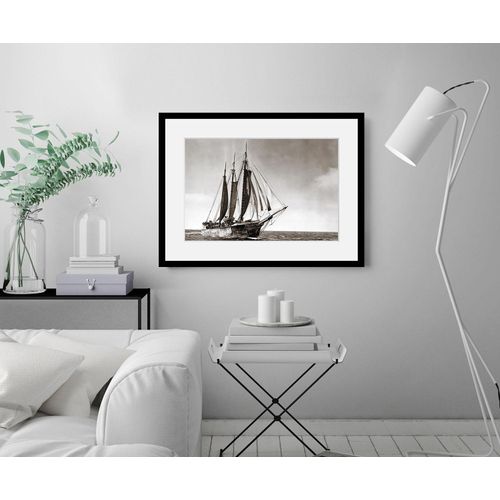 4049009839736 - Bild QUEENCE Jimmy Bilder Gr B H 40 cm x 30 cm Wandbild Schiffe Querformat 1 St weiß Bild Kunstdruck Bilder mit Rahmen