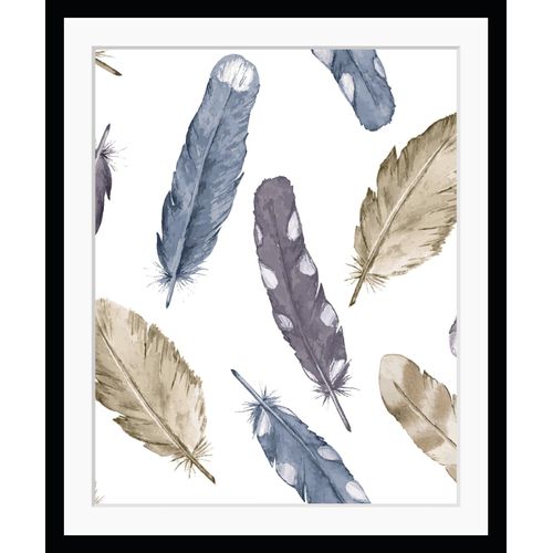 4049009869726 - Bild QUEENCE Frido Bilder Gr B H 40 cm x 50 cm Wandbild Federn Hochformat blau (blau lila) Kunstdrucke Natur Vogel gerahmt Federn