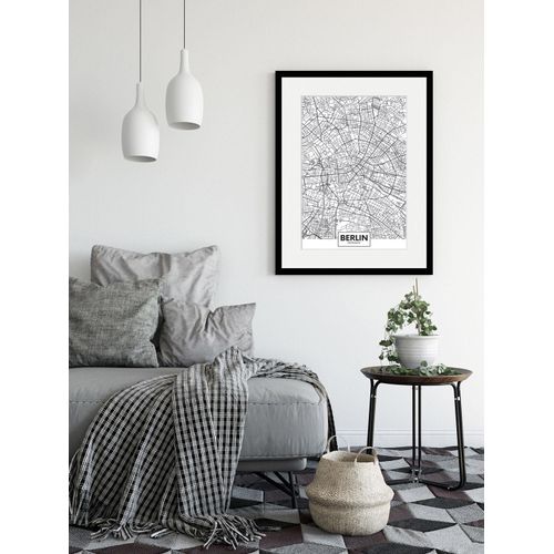 4049009838173 - Bild QUEENCE Berlin Stadtkarte Bilder Gr B H 40 cm x 50 cm Wandbild Städte Hochformat 1 St weiß Bild Kunstdruck Bilder mit Rahmen