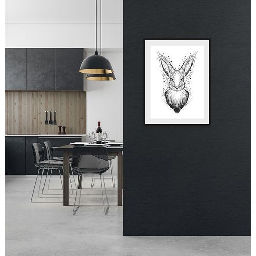 4049009930761 - Bild »Märta« Hase-Hasen-Schwarz-Weiss-Kunst-Haustiere (1 St) HD Premium Poster-Druck inkl Holzrahmen