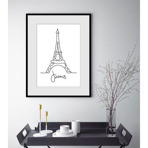 4049009840671 - Bild »Stadt der Liebe« Paris-Frankreich-Gebäude-Kunst-Schriftzug-Schwarz-Weiss (1 St) HD Premium Poster-Druck inkl Holzrahmen