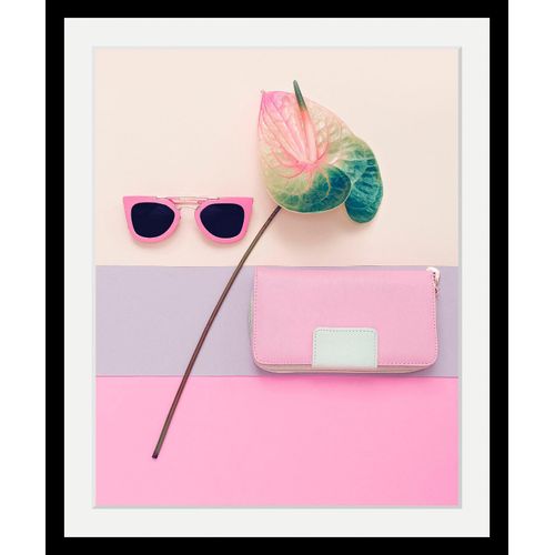 4049009361572 - Bild »Sonnenbrille Pink« Fashion-Magazincover-Mode-Modebilder-Blumen-Blumenbilder HD Premium Poster-Druck inkl Holzrahmen