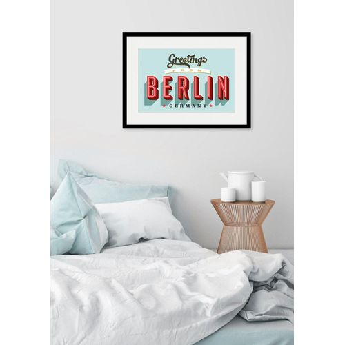 4049009838630 - Bild QUEENCE Greetings from Berlin Bilder Gr B H 50 cm x 40 cm Wandbild Städte Querformat 1 St rot Bild Kunstdruck Bilder mit Rahmen