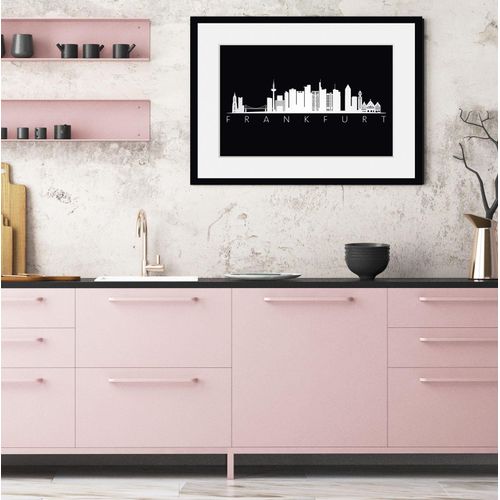 4049009839156 - Bild »Frankfurt Skyline BLACK« Städte-Schriftzug-Deutschland-Stadt-Frankfurt am Main-Schwarz-Weiss (1 St) HD Premium Poster-Druck inkl Holzrahmen