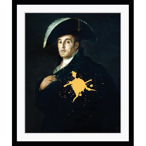 4049009890676 - Bild QUEENCE Angel Bilder Gr B H 40 cm x 50 cm Wandbild Mann Hochformat gelb (gelb blau) Kunstdrucke Mann Farbklecks Rüstung Anzug Mittelalter gerahmt