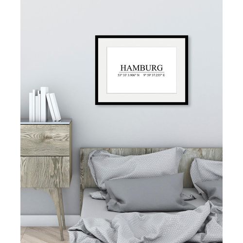 4049009837367 - Bild QUEENCE HAMBURG Bilder Gr B H 50 cm x 40 cm Wandbild Städte Querformat 1 St weiß Bild Kunstdruck Bilder mit Rahmen