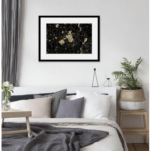 4049009838050 - Bild QUEENCE Landkarte Bilder Gr B H 50 cm x 40 cm Wandbild Städte Querformat 1 St goldfarben Bild Kunstdruck Bilder mit Rahmen