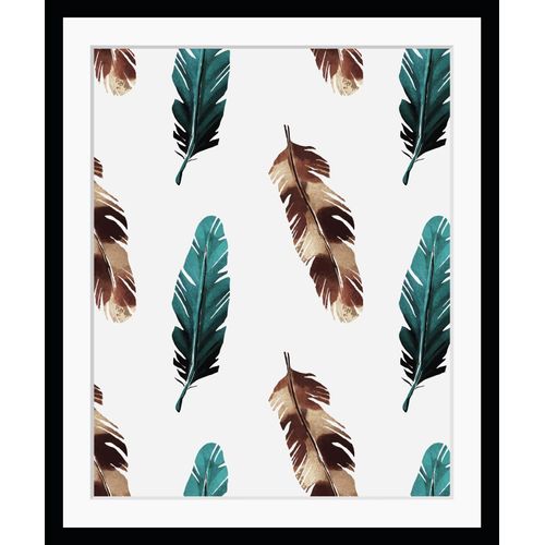 4049009869856 - Bild QUEENCE Frida Bilder Gr B H 30 cm x 40 cm Wandbild Federn Hochformat blau (braun türkis) Kunstdrucke Vogel Federn Natur gerahmt