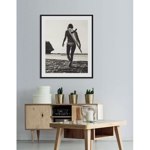 4049009843016 - Bild »OAKLAND« Strand-Meer-Meer Bilder-Schwarz-Weiss-Sport-Frau-Bilder von Frauen (1 St) HD Premium Poster-Druck inkl Holzrahmen